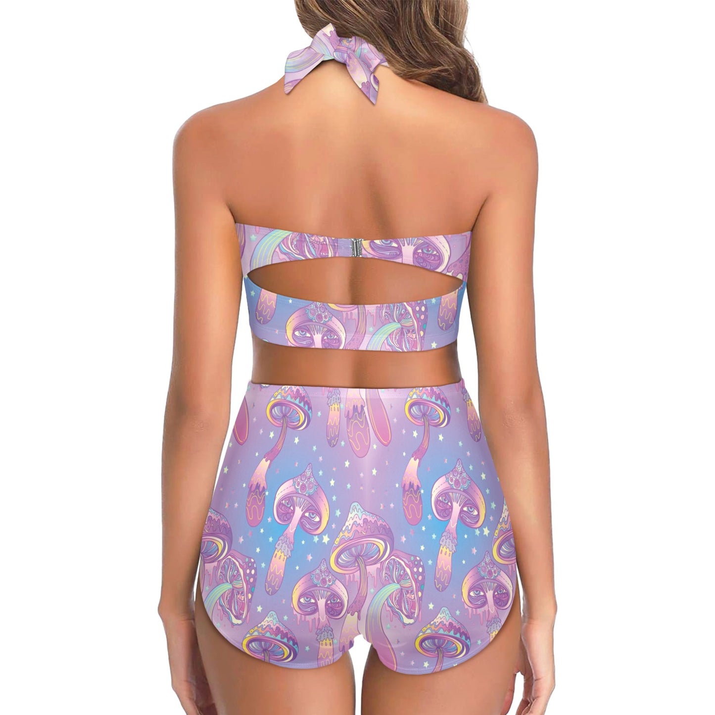 Psychedelic Mushroom Pattern Print Design A01 Halter Neck Bikini Swimsuit