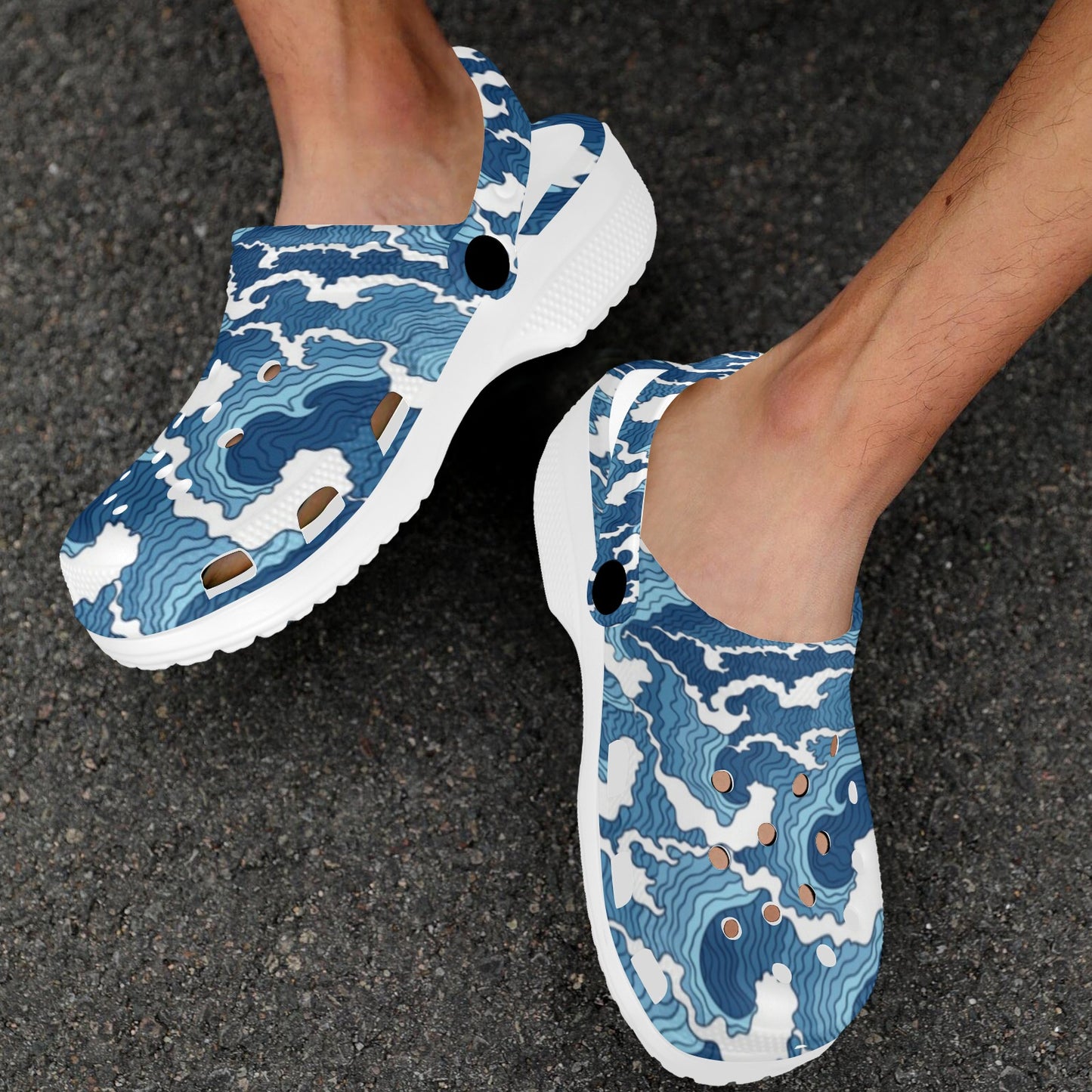 Wave Themed Pattern Print Unisex Clogs Shoes