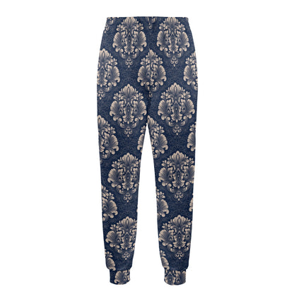 Damask Blue Luxury Print Pattern Men's Casual Track Pants