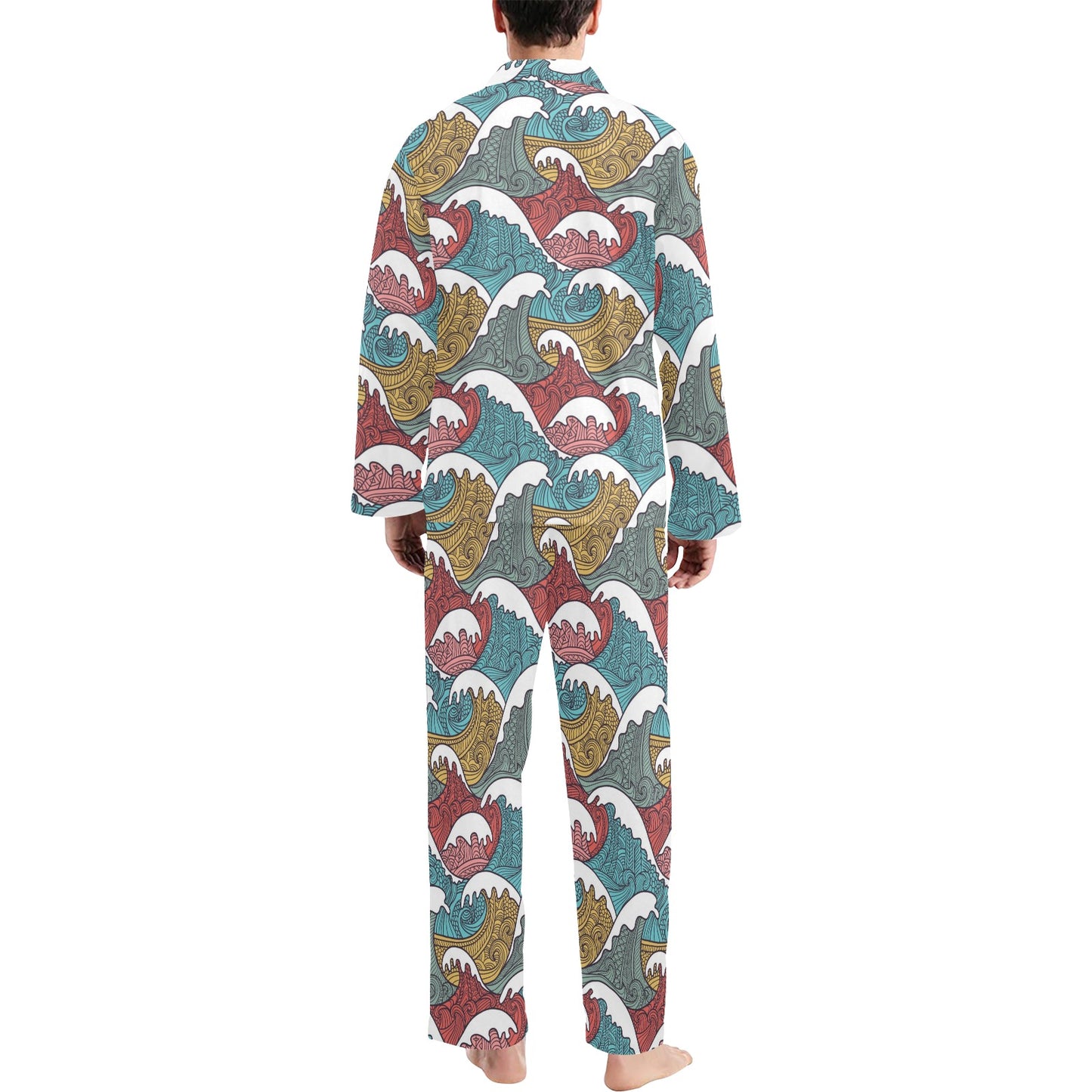 Tribal Wave Pattern Print Men's Long Pajama Set