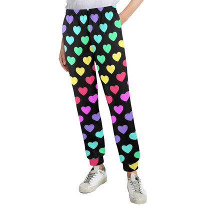 Heart Rainbow Pattern Print Design HE02 Women's Casual Track Pants