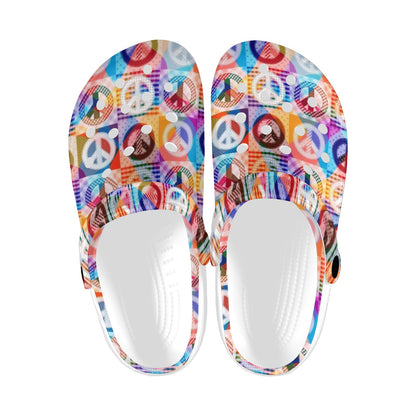 Peace Sign Patchwork Design Print Unisex Clogs Shoes