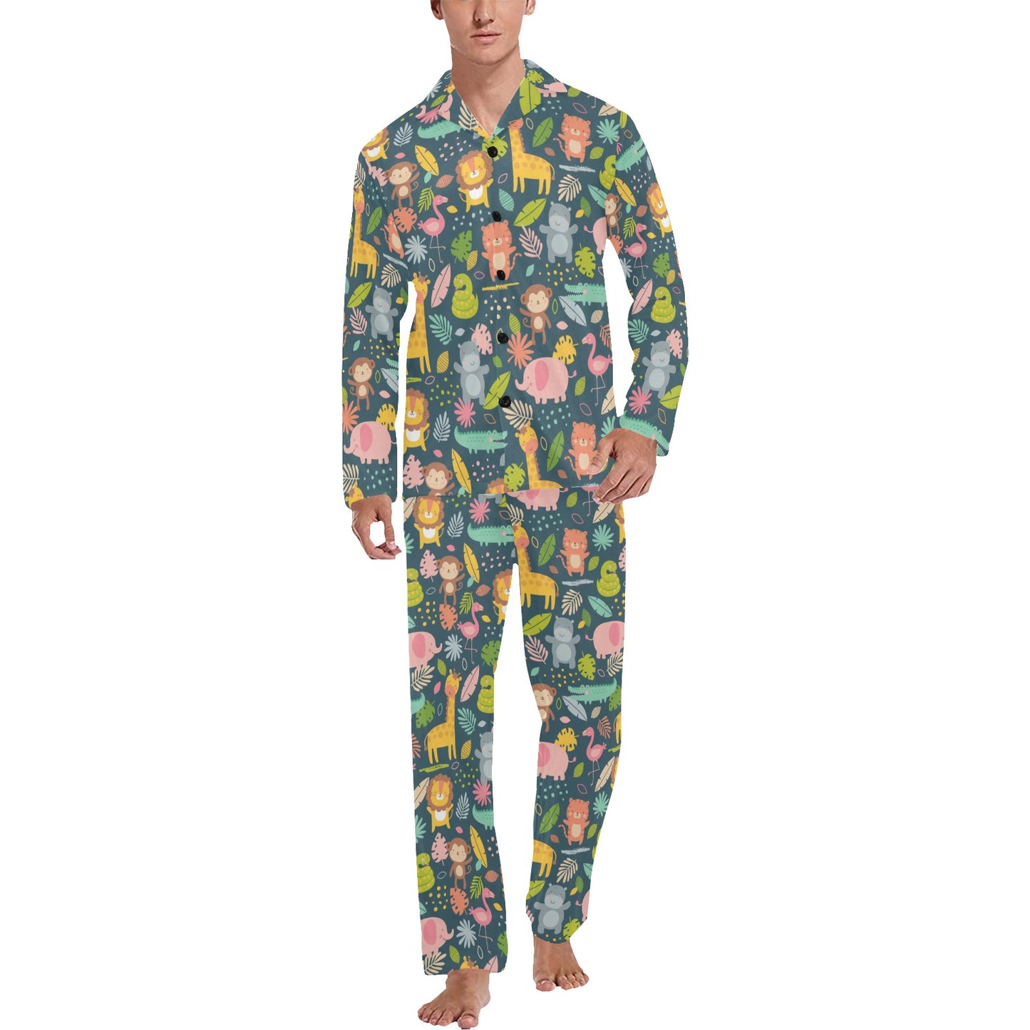 Safari Animal Cartoon Print Design LKS305 Men's Long Pajama Set