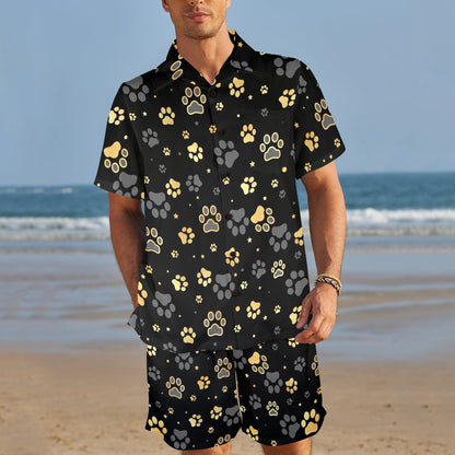 Dog paw Design Print Pattern JJ0117 Men's Beach Shirt and Shorts Set