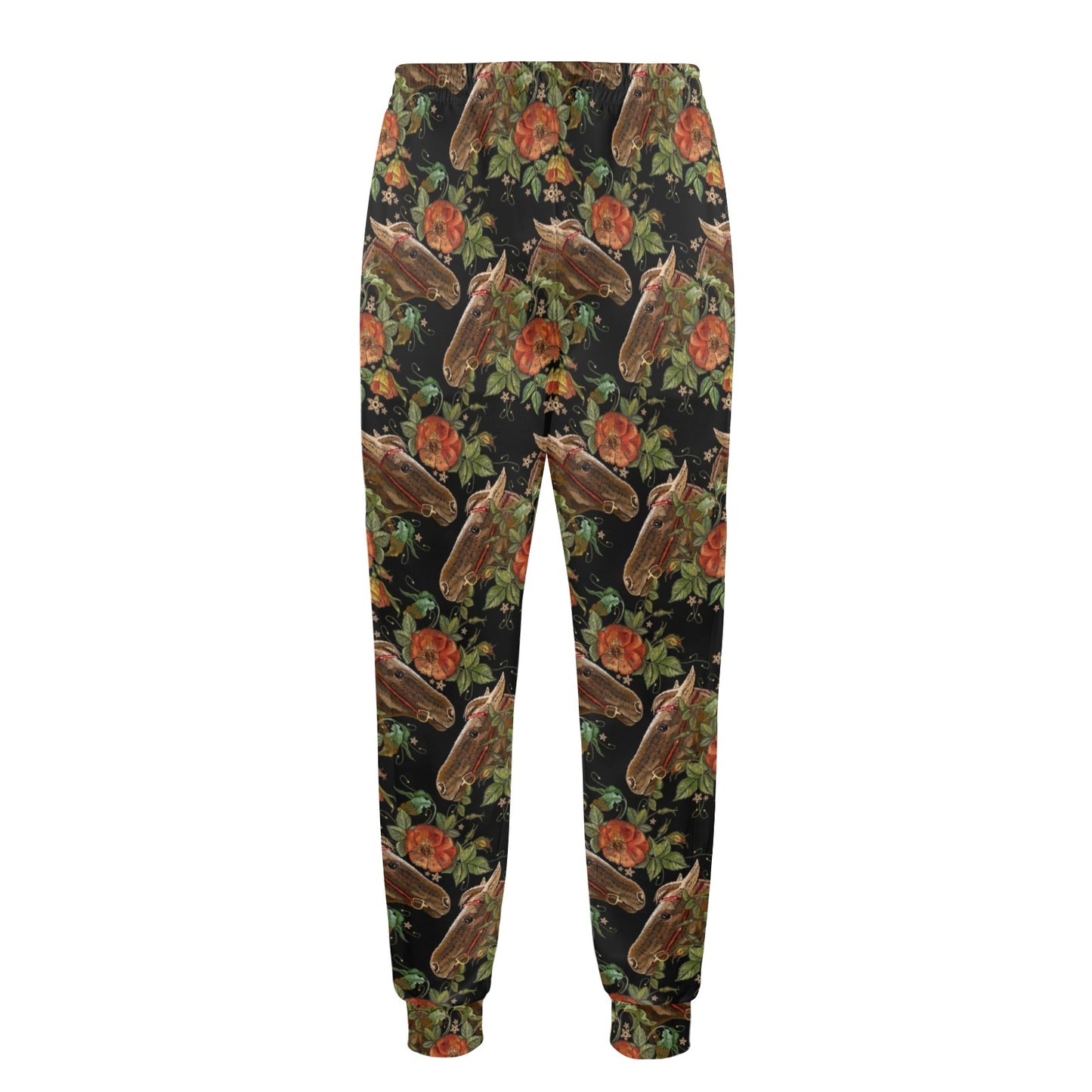 Horse Embroidery with Flower Design Men's Casual Track Pants