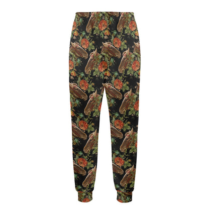Horse Embroidery with Flower Design Men's Casual Track Pants