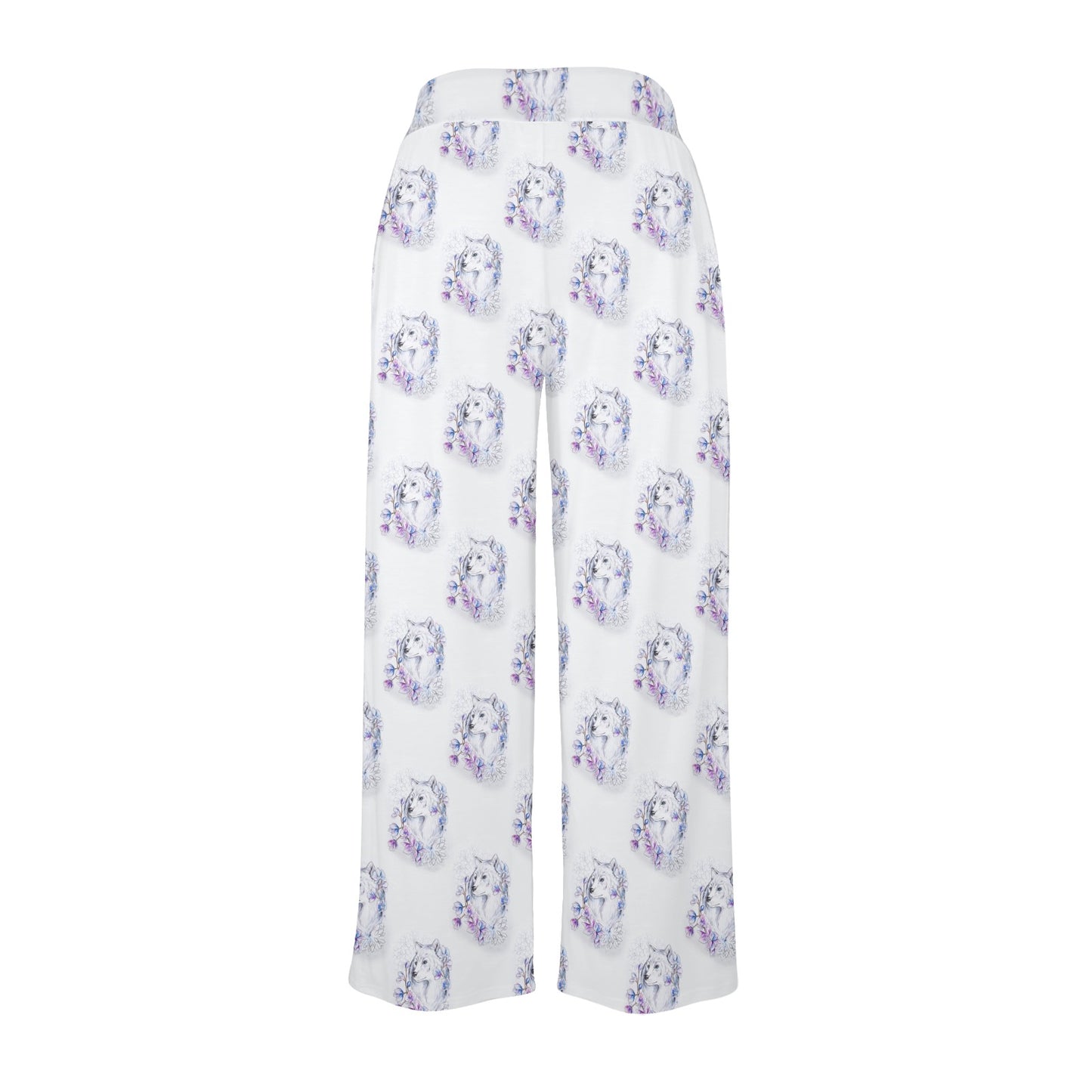 Wolf with Flower Print Design Women's Wide Leg Lounge Pants
