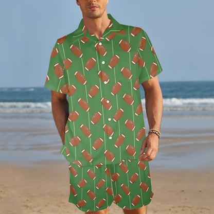 American Football on Field Themed Men's Beach Shirt and Shorts Set