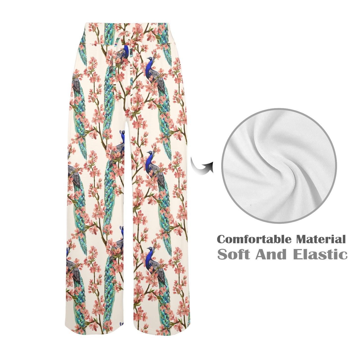Cherry Blossom Peacock Women's Wide Leg Lounge Pants