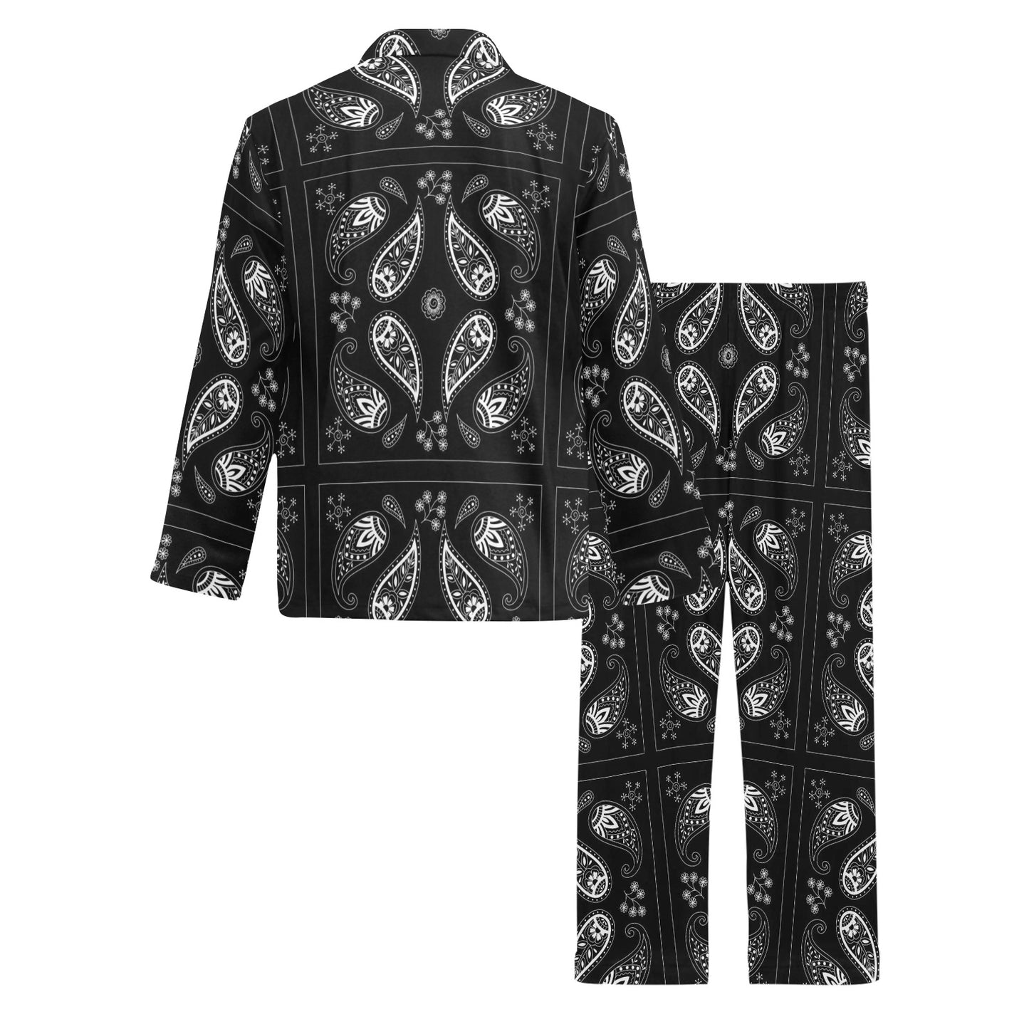 Bandana Paisley Black Print Design LKS308 Men's Long Pajama Set