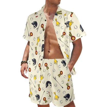 Equestrian Horseshoe Equipment Men's Beach Shirt and Shorts Set
