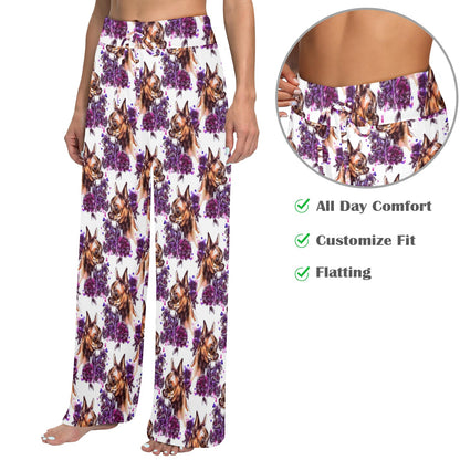 Chihuahua Purple Floral Women's Wide Leg Lounge Pants