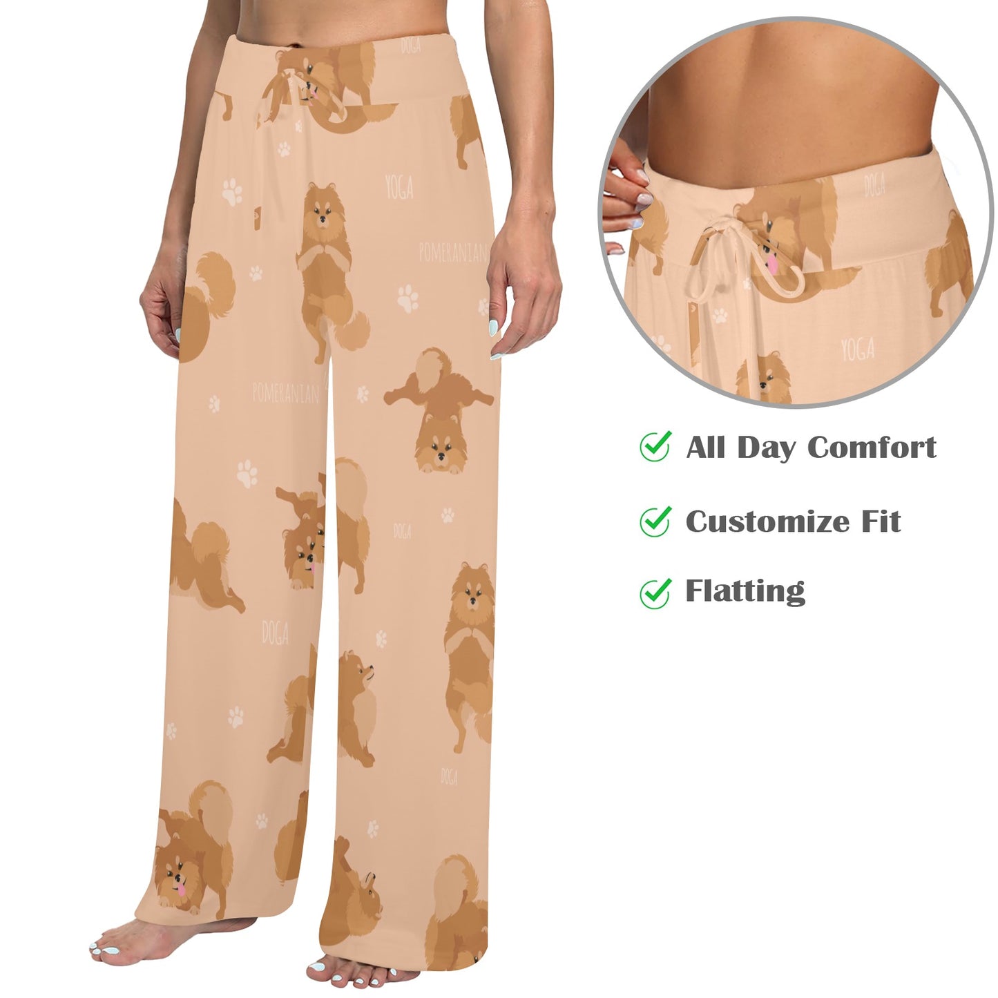 Pomeranians Pattern Print Design A06 Women's Wide Leg Lounge Pants