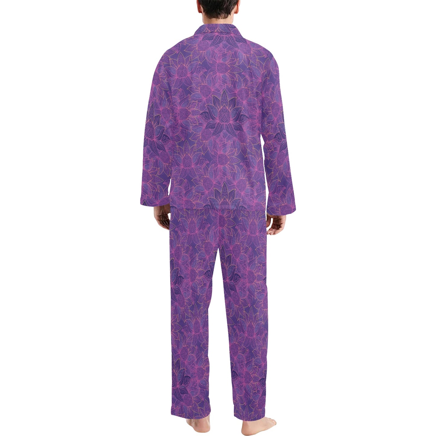 Bohemian Lotus Mandala Style Men's Long Pajama Set