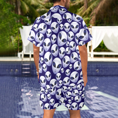 Alien Head Extraterrestrial Men's Beach Shirt and Shorts Set