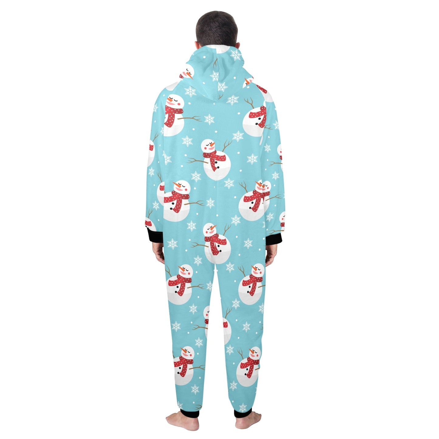 Snowman Print Design LKS304 Hooded Fleece Onesie Pajama Jumpsuit