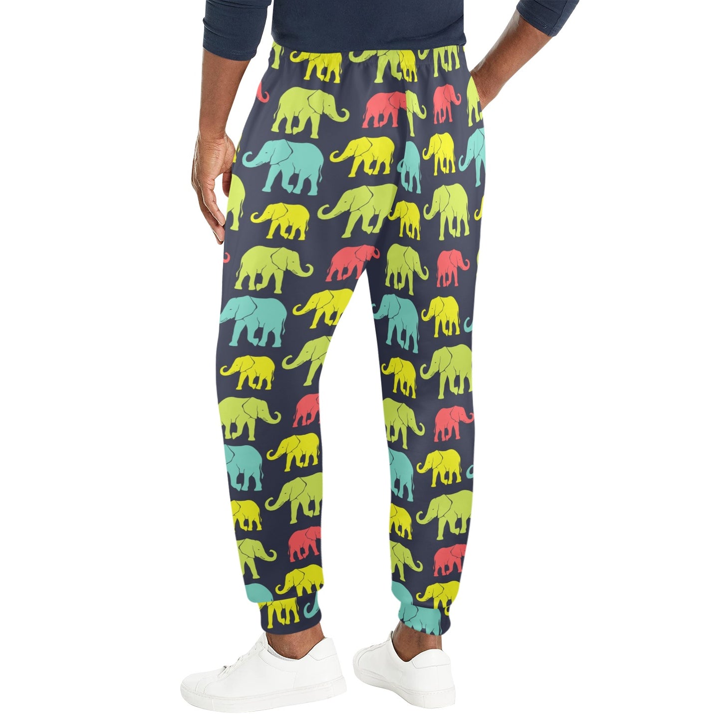 Elephant Neon Color Print Pattern Men's Casual Track Pants