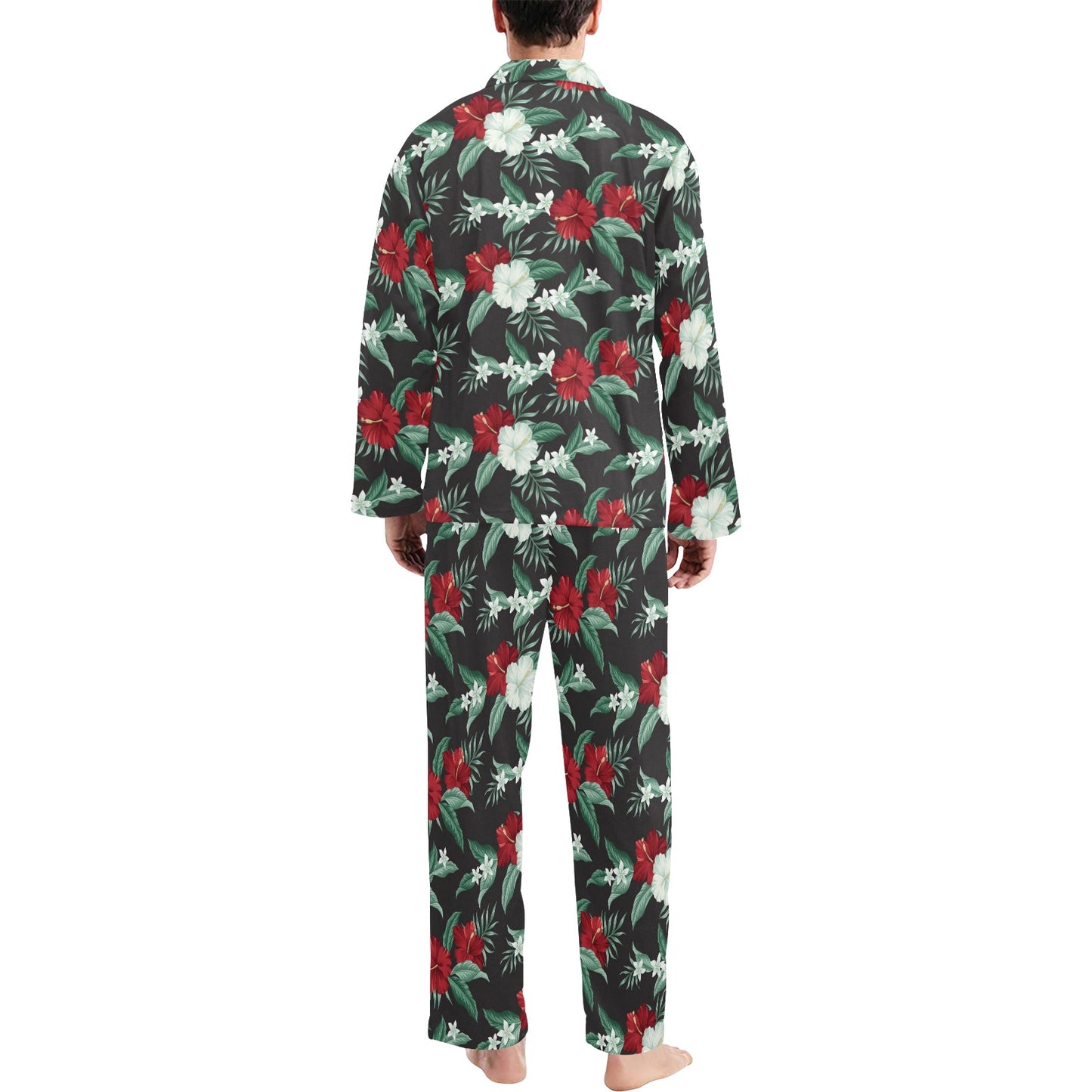 Tropical Flower Print Design LKS303 Men's Long Pajama Set
