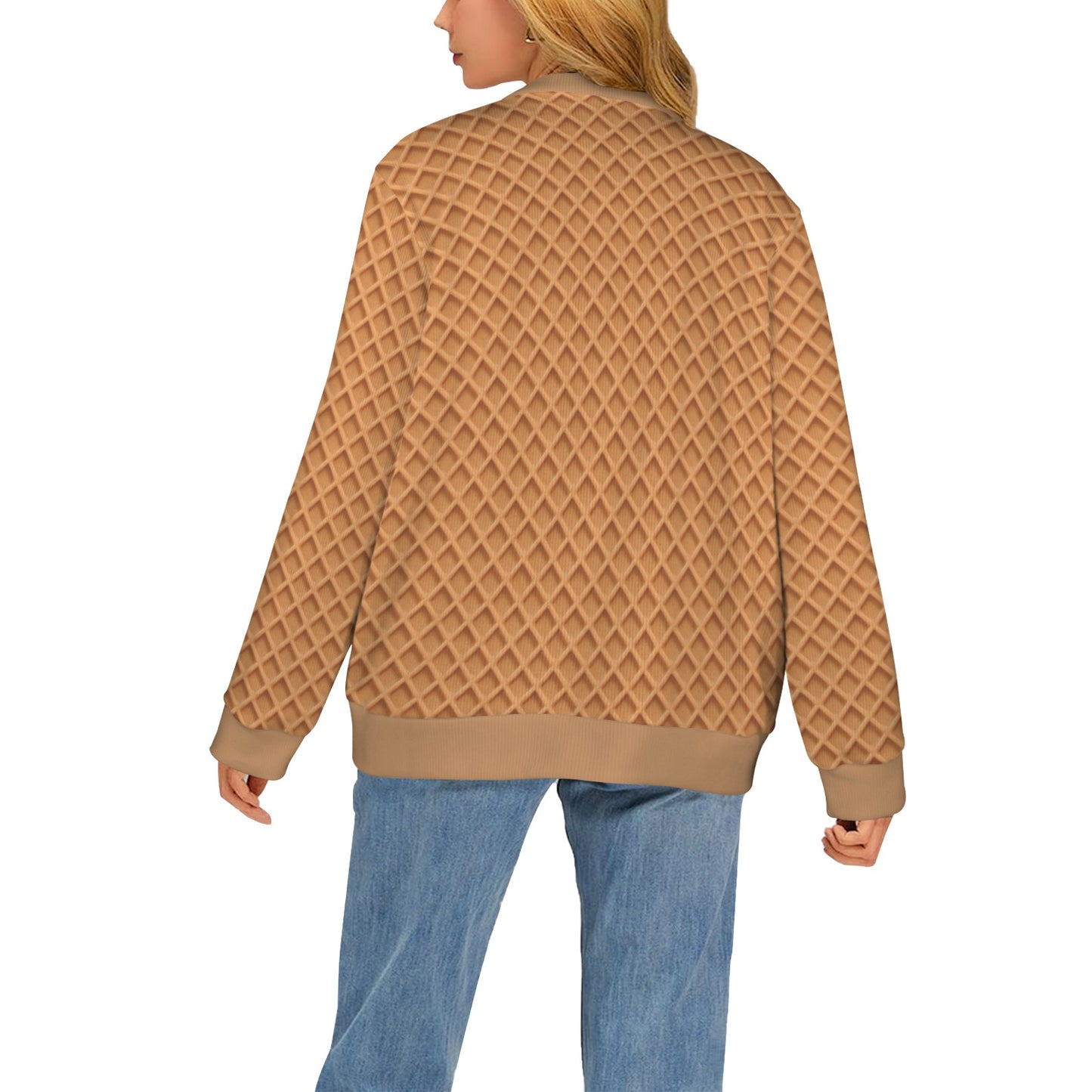 Waffle Texture Print Design LKS301 Women's Cardigan