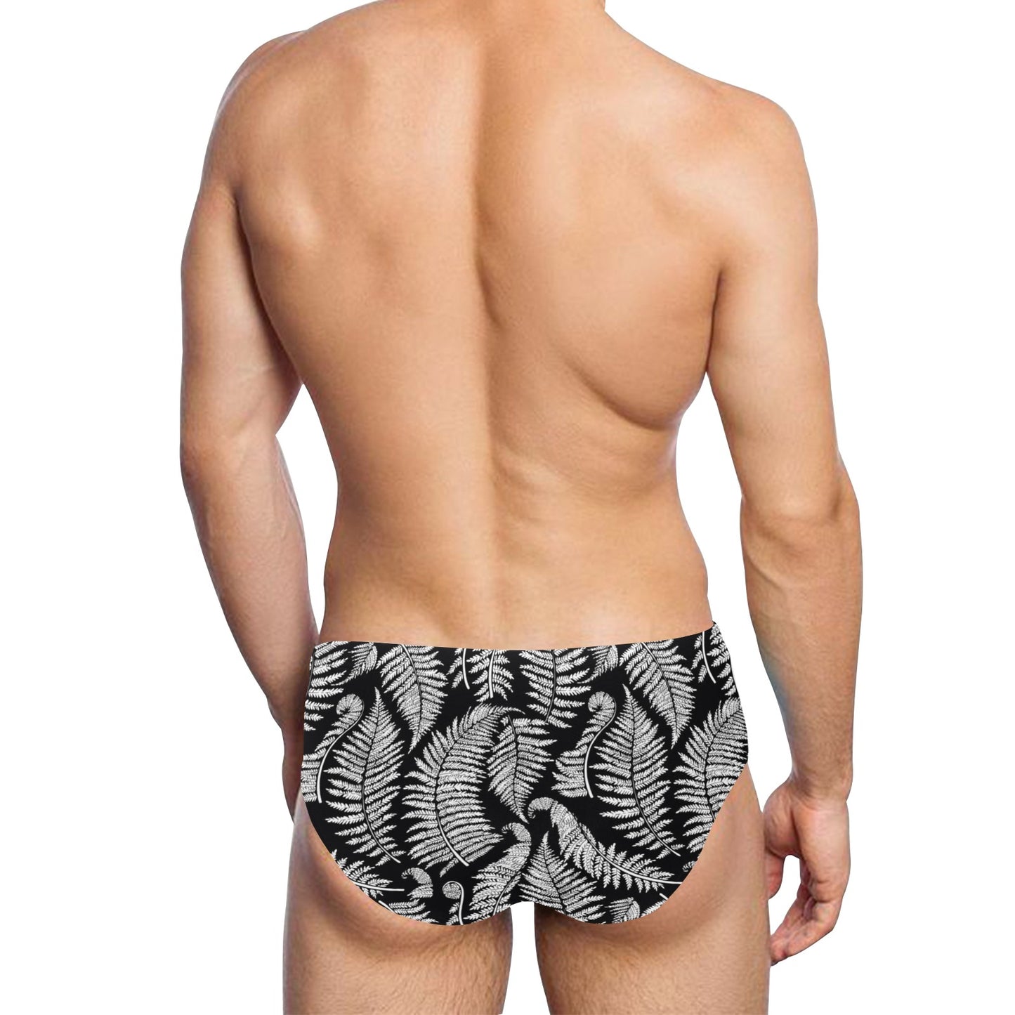 Fern Leave Black White Print Pattern Men's Swimming Briefs