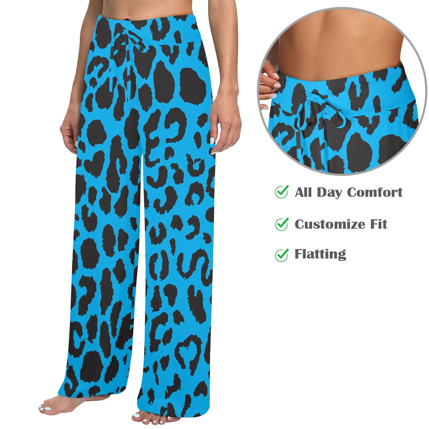 Cheetah Blue Print Pattern Women's Wide Leg Lounge Pants