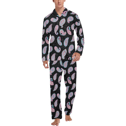 Paisley Pink Design Mandala Print Men's Long Pajama Set