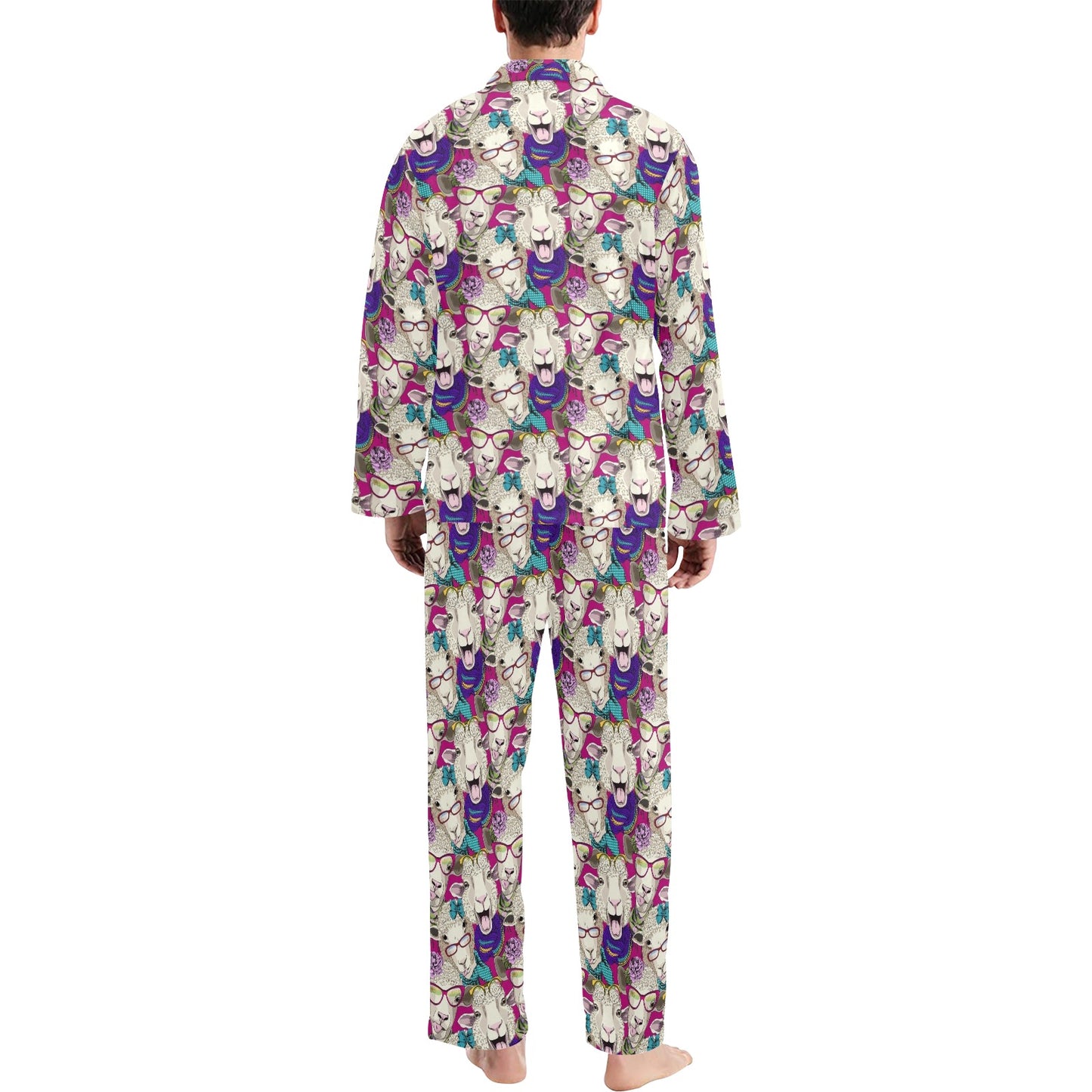 Sheep Print Design LKS403 Men's Long Pajama Set