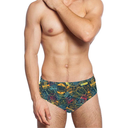 Travel Stamp Colorful Print Design LKS304 Men's Swimming Briefs