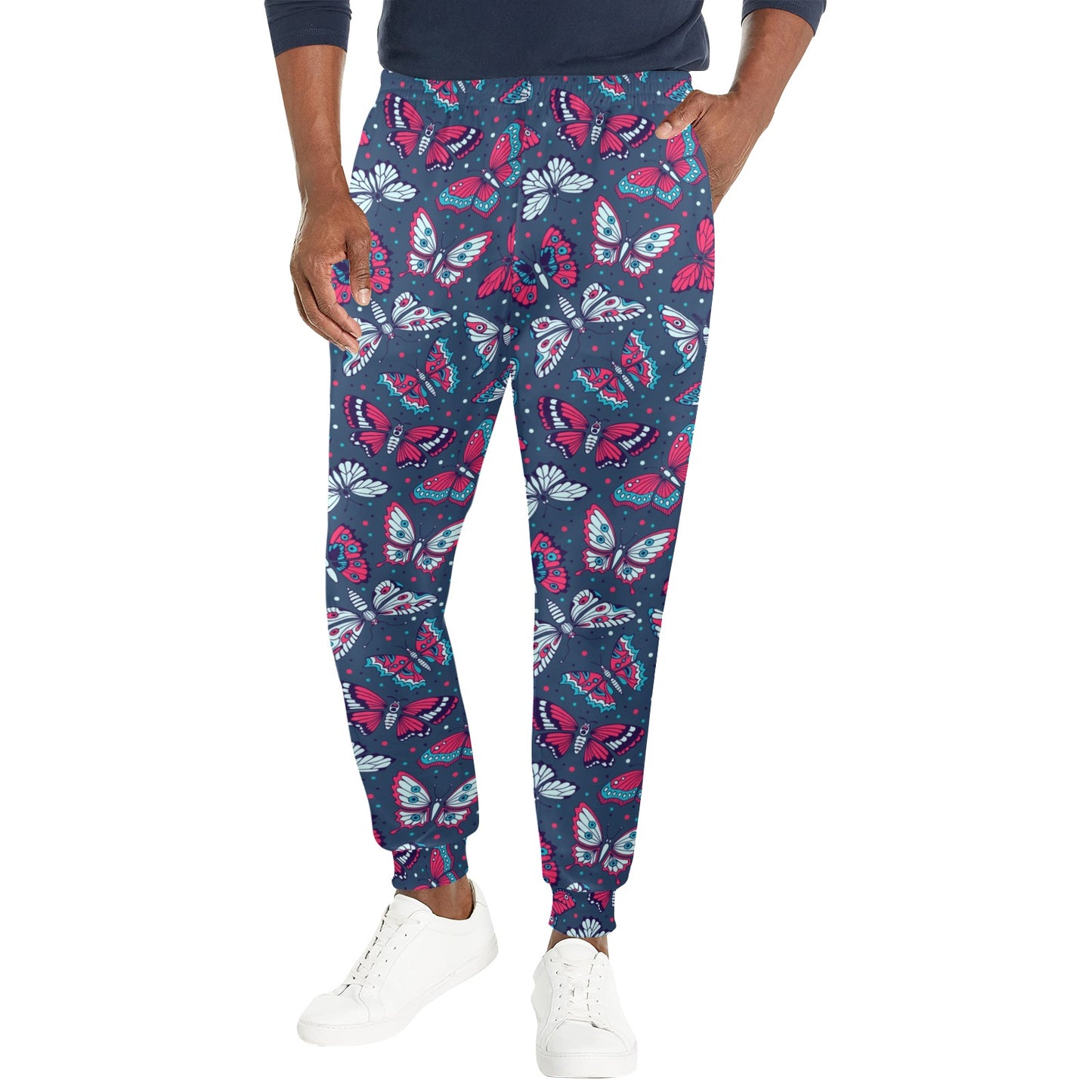 Butterfly Red Deep Blue Print Pattern Men's Casual Track Pants