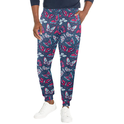 Butterfly Red Deep Blue Print Pattern Men's Casual Track Pants