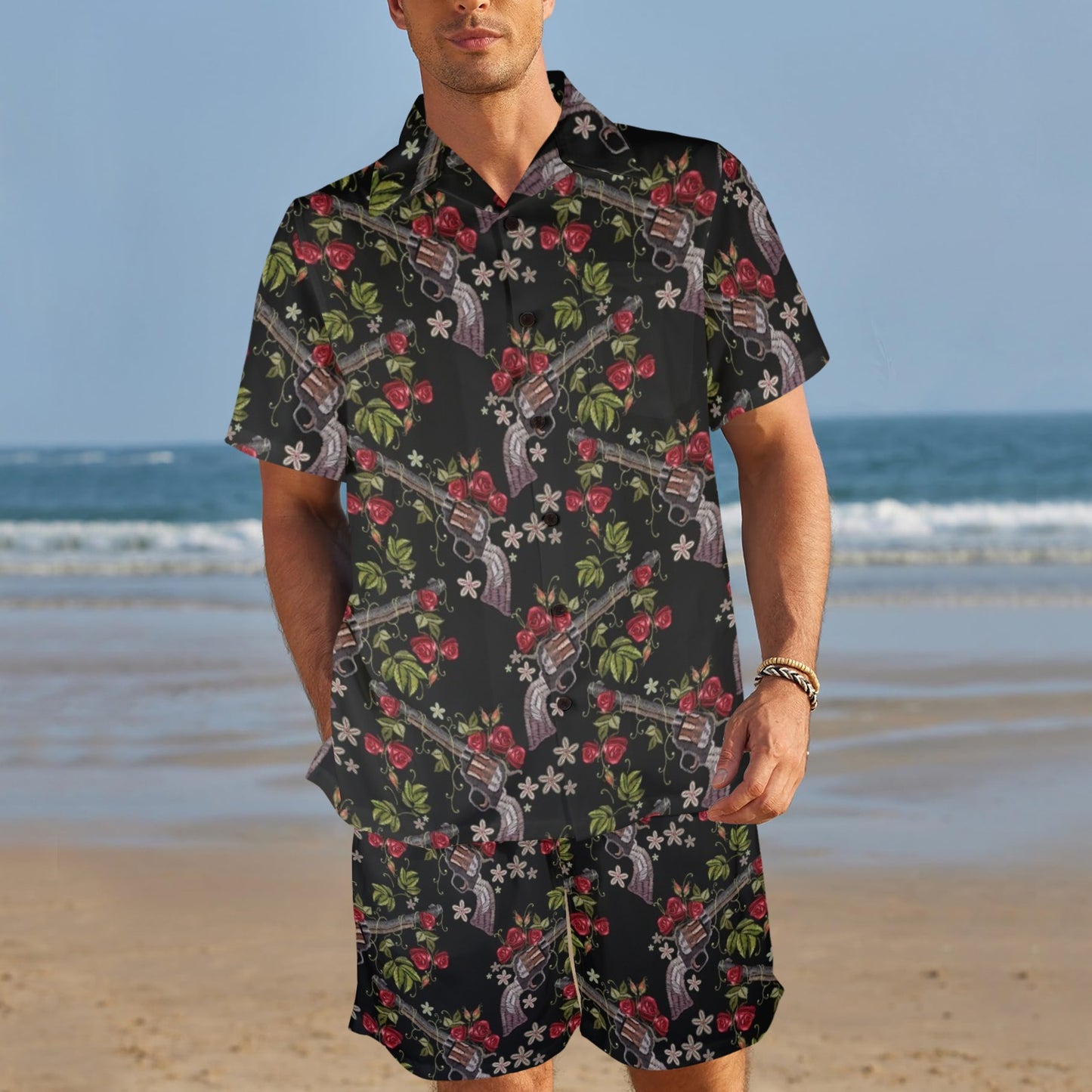 Western Design Men's Beach Shirt and Shorts Set