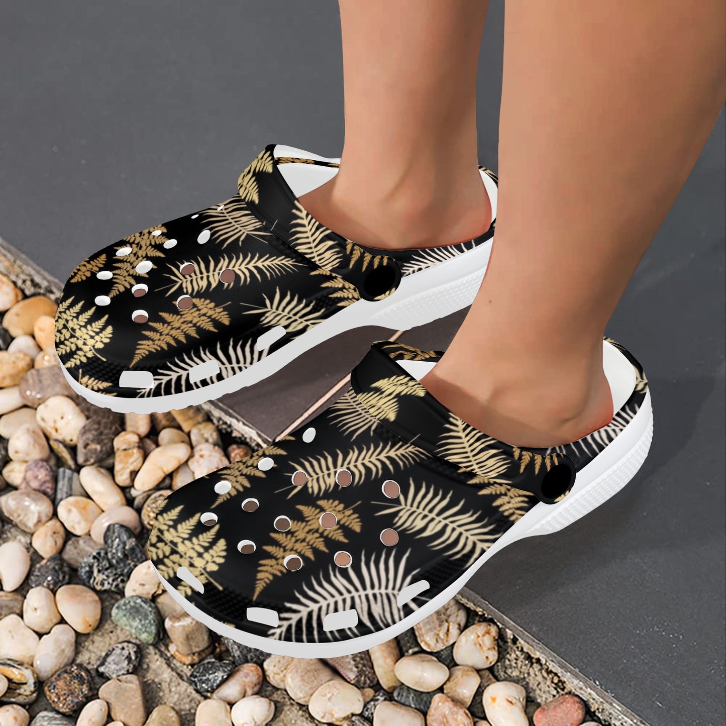 Fern Leave Bright Print Pattern Unisex Clogs Shoes