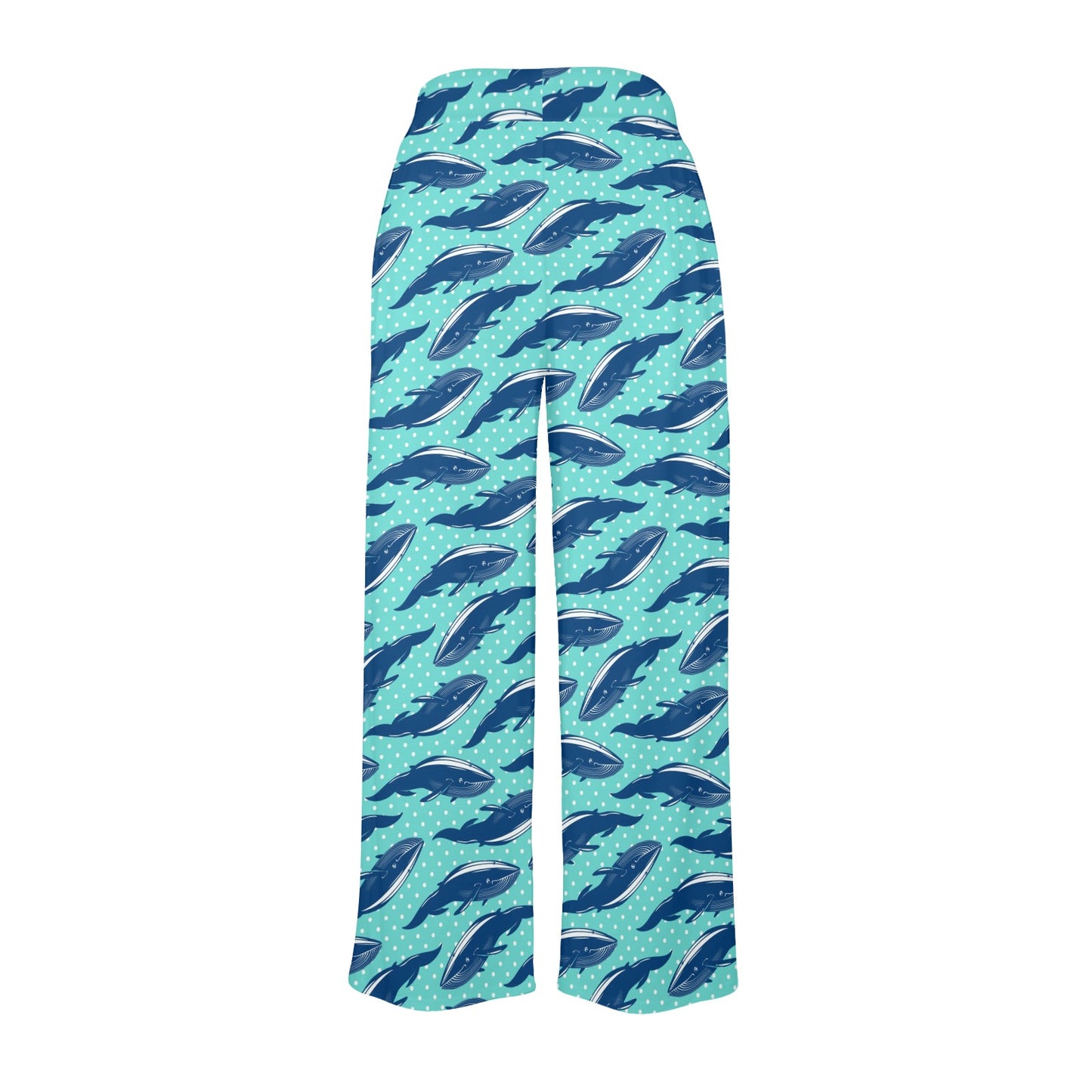Whale Polka Dot Design Themed Print Women's Wide Leg Lounge Pants