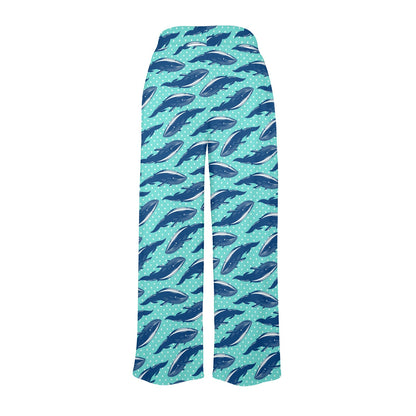 Whale Polka Dot Design Themed Print Women's Wide Leg Lounge Pants