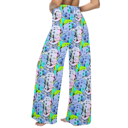 Elephant Art color Print Pattern Women's Wide Leg Lounge Pants