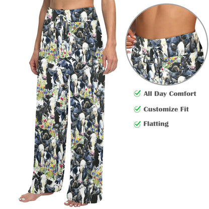 Cow Watercolor Print Pattern Women's Wide Leg Lounge Pants