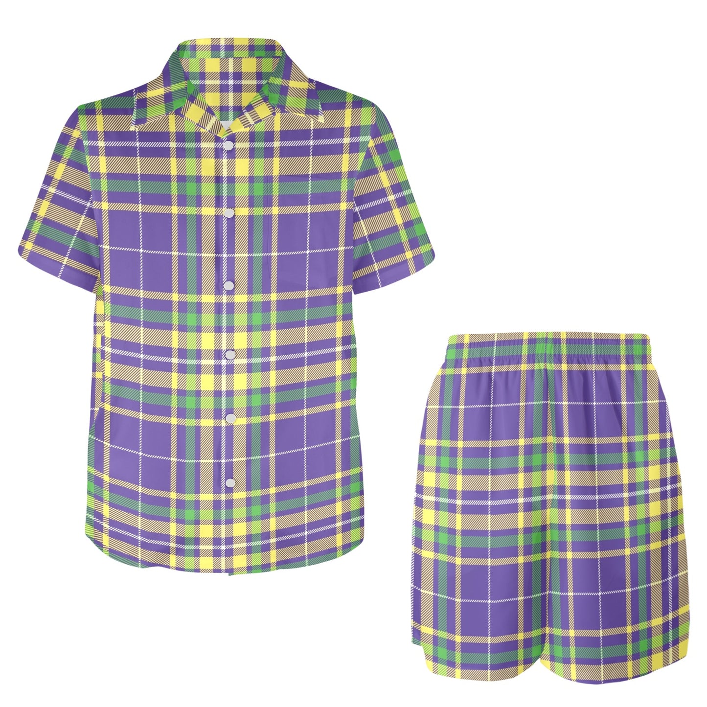 Mardi Gras Pattern Print Design 010 Men's Beach Shirt and Shorts Set