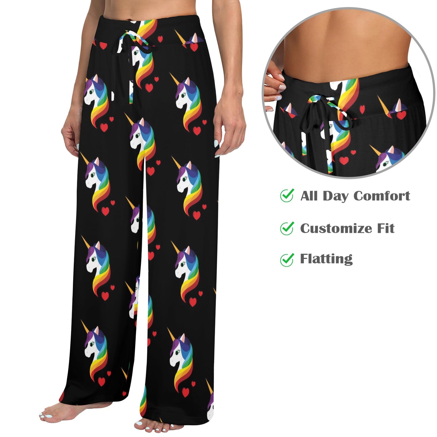 Rainbow Unicorn Pattern Print Design A03 Women's Wide Leg Lounge Pants