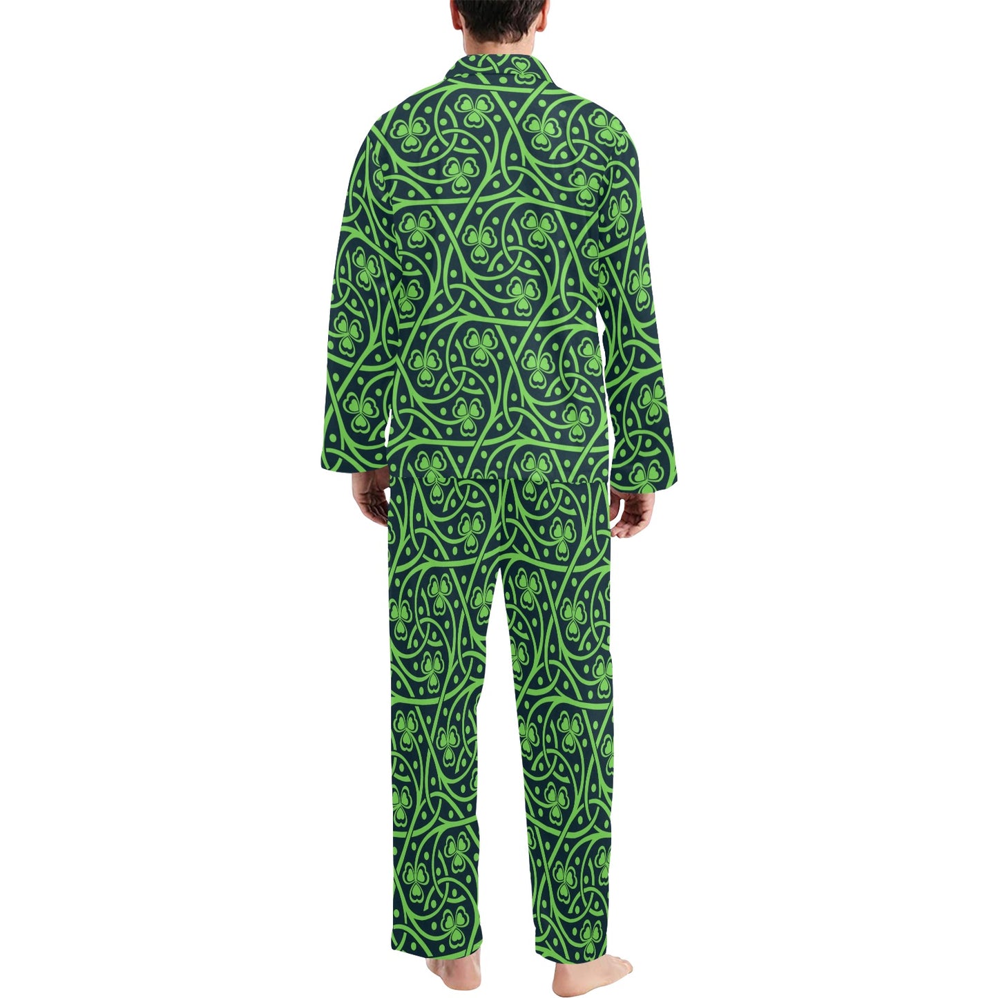 Shamrock Themed Print Men's Long Pajama Set