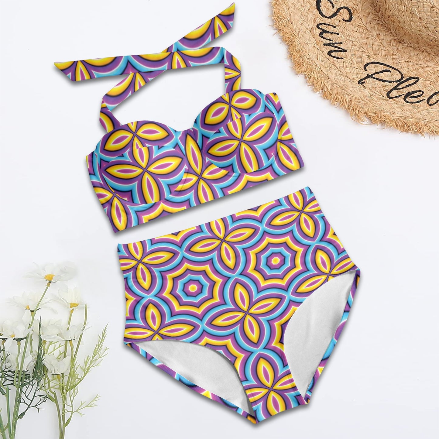 Optical illusion Pattern Print Design A03 Halter Neck Bikini Swimsuit