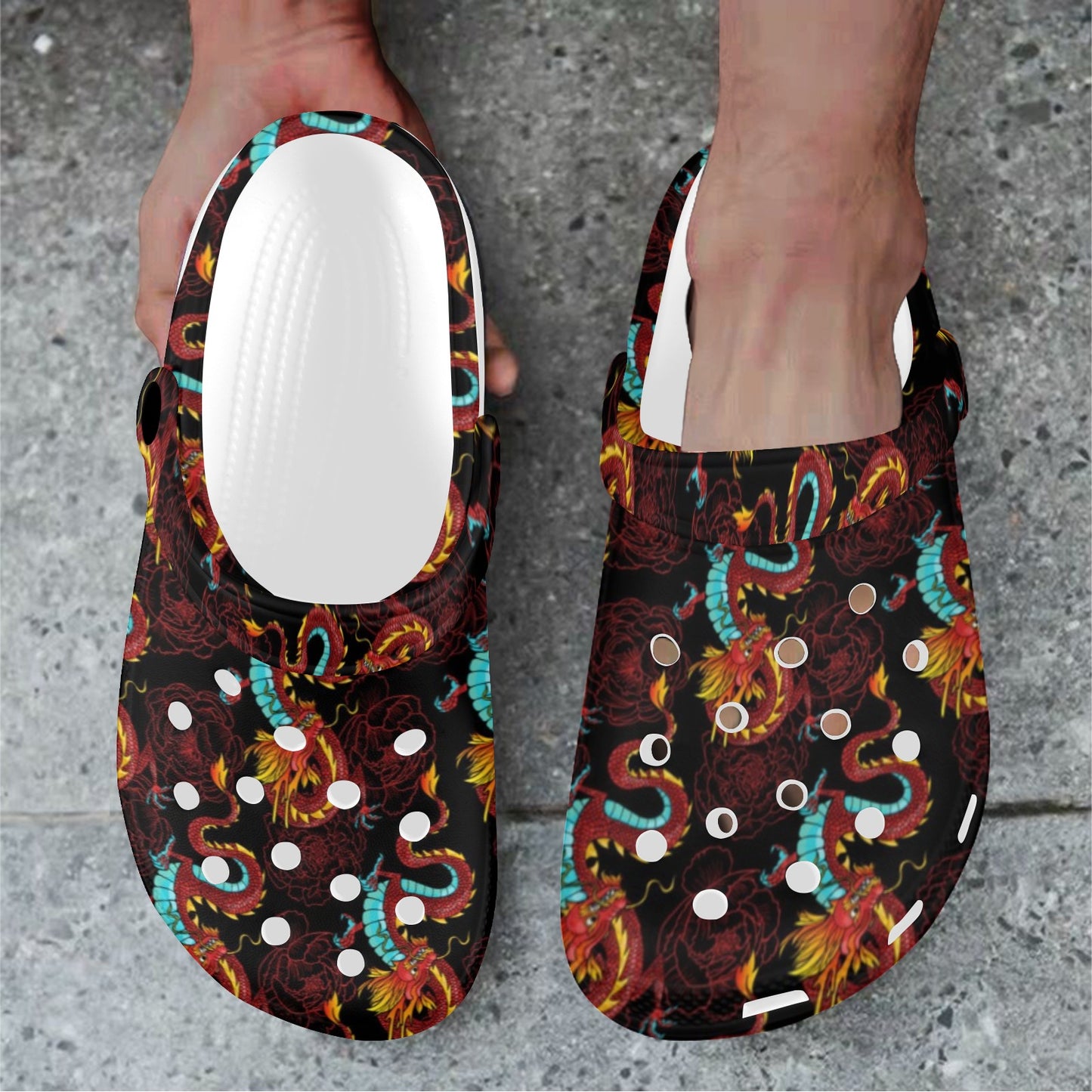 Chinese Dragons and Peonies Design Unisex Clogs Shoes