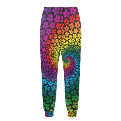 Flower Power Rainbow Spiral Print Men's Casual Track Pants