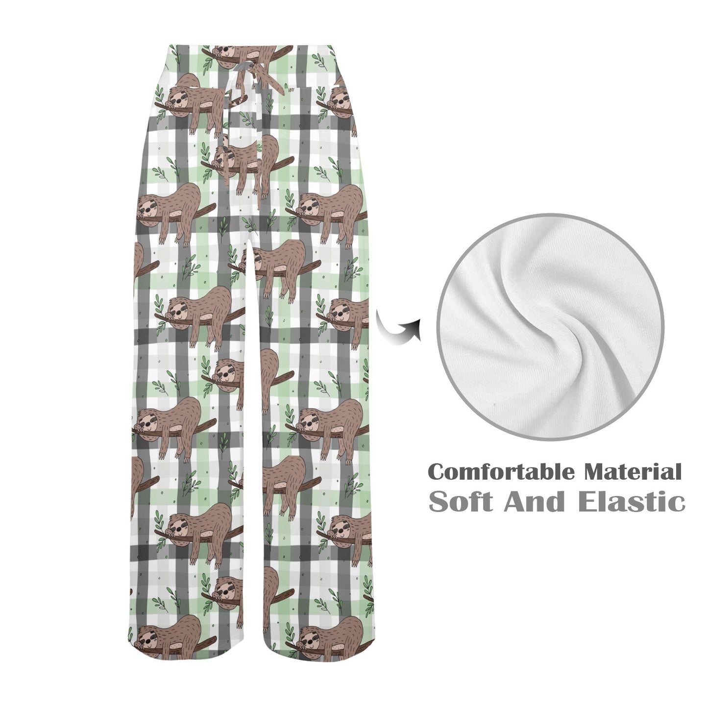 Sloth Print Design LKS301 Women's Wide Leg Lounge Pants