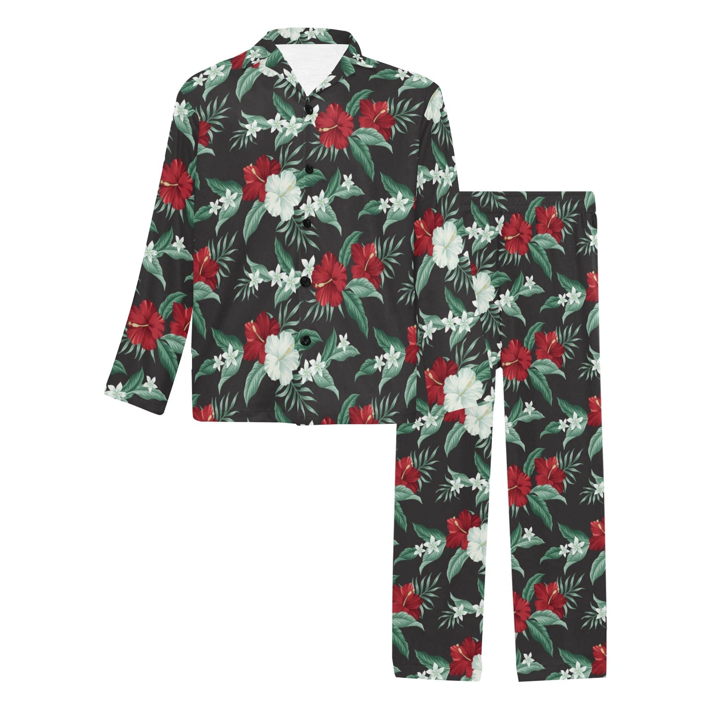 Tropical Flower Print Design LKS303 Men's Long Pajama Set