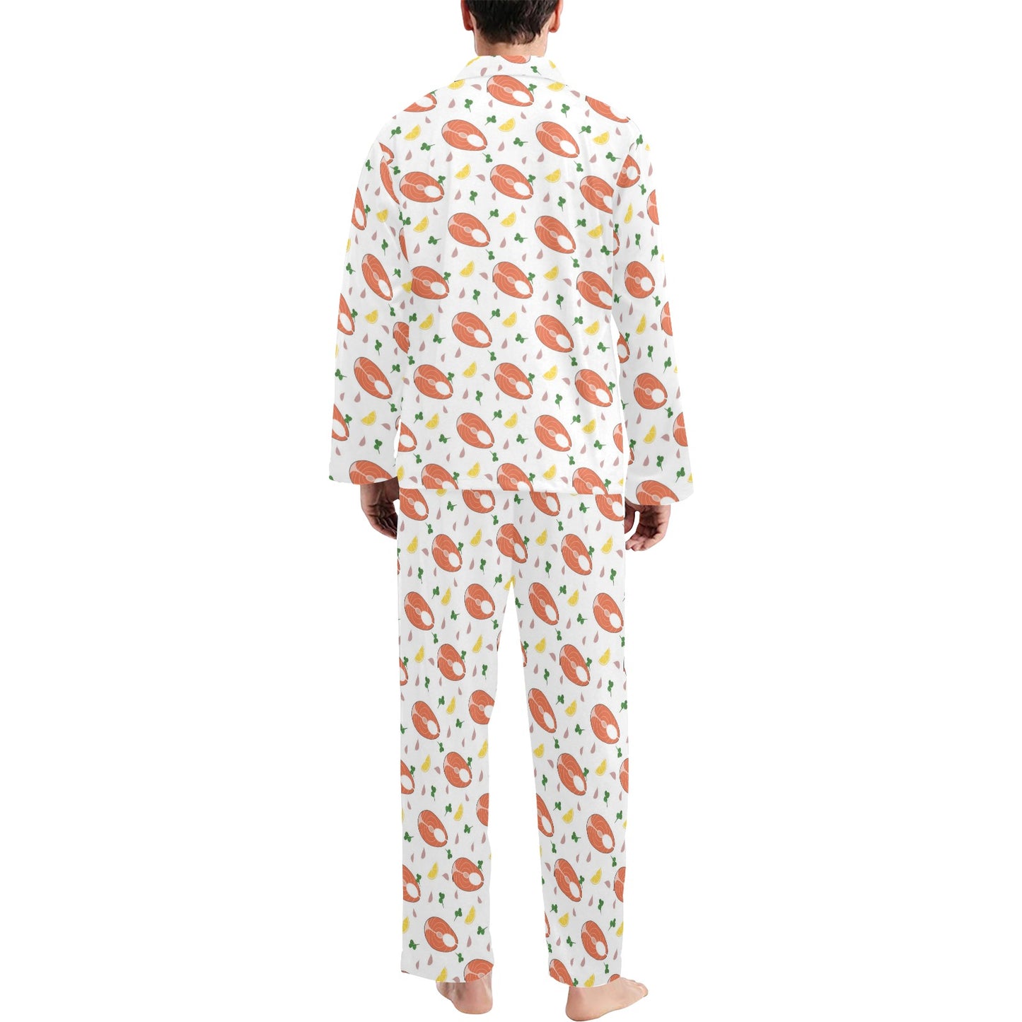 Salmon Steak Print Design LKS303 Men's Long Pajama Set