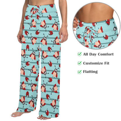 Ladybug Happy Print Pattern Women's Wide Leg Lounge Pants