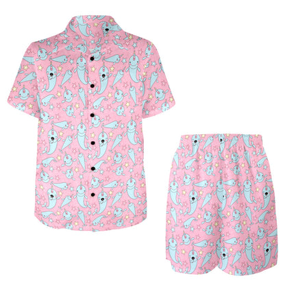 Narwhal Cartoon Cute Print Men's Beach Shirt and Shorts Set