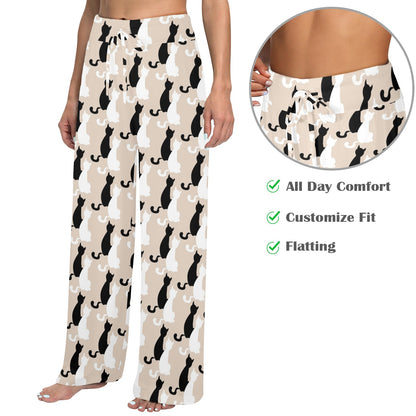 Cat Pattern Print Design 04 Women's Wide Leg Lounge Pants