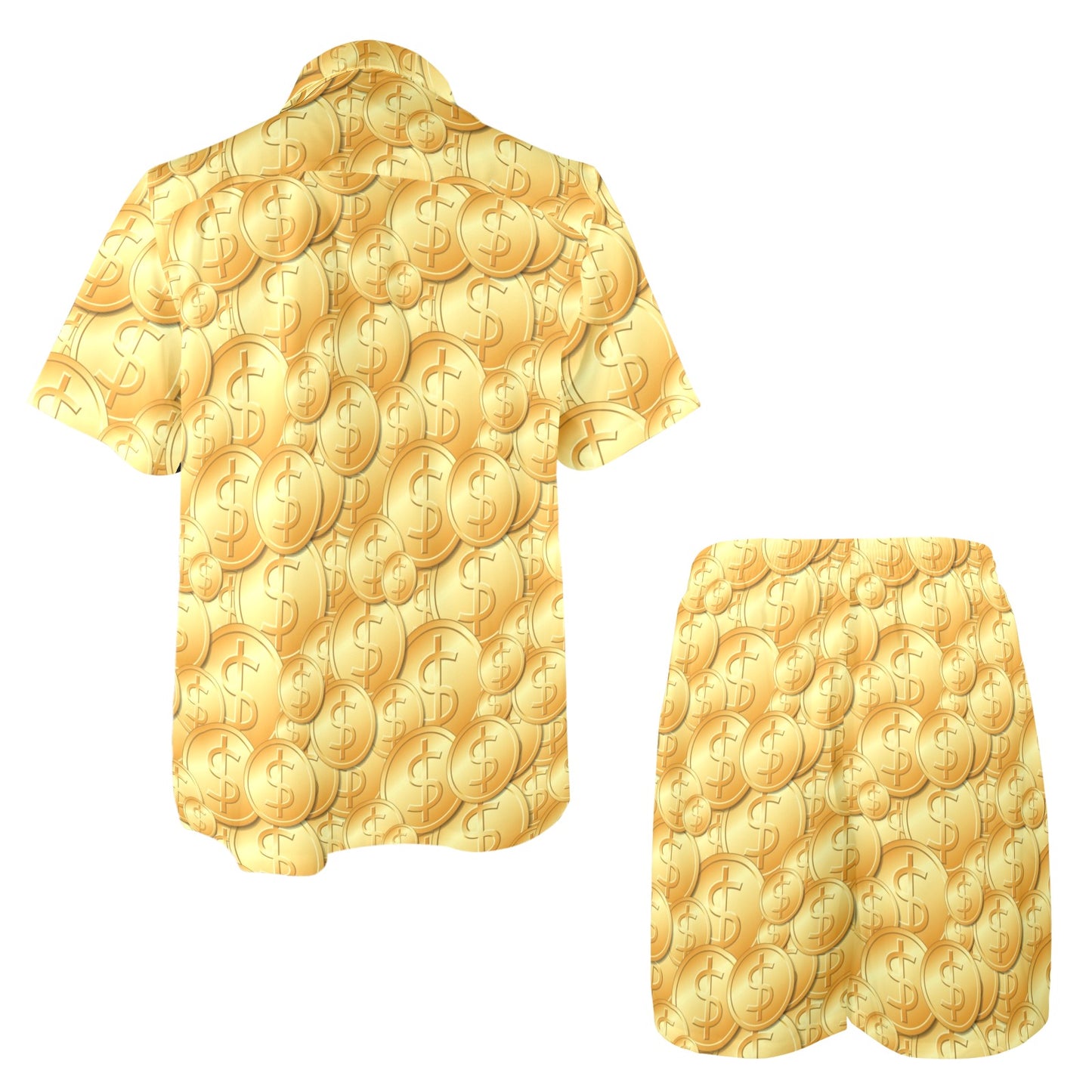 Dollar Pattern Print Design DO03 Men's Beach Shirt and Shorts Set