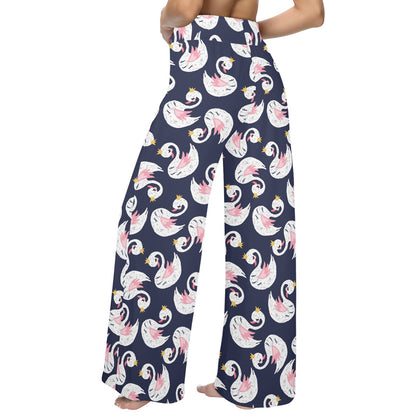 Swan Print Design LKS403 Women's Wide Leg Lounge Pants